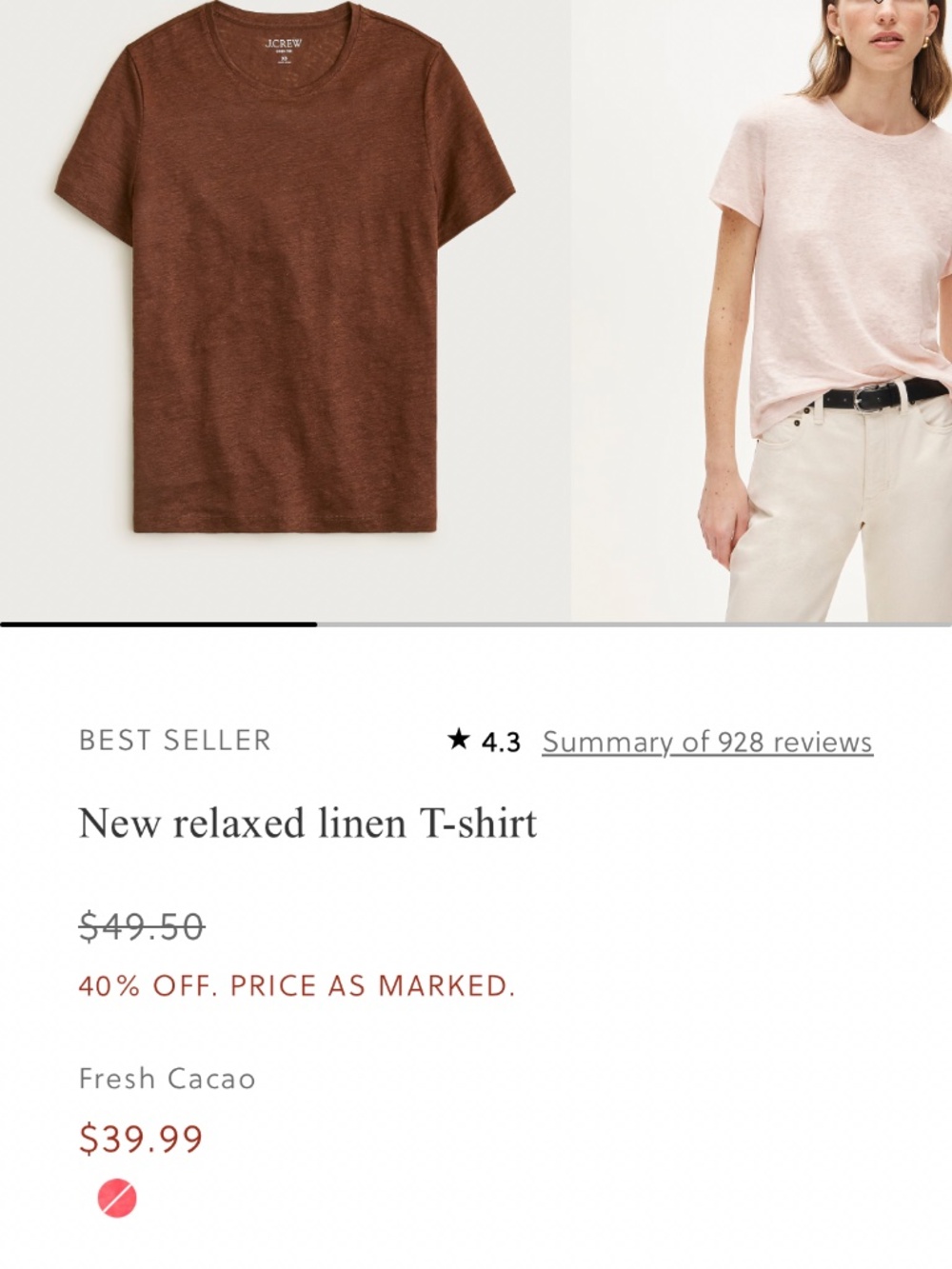 JCrew new relaxed linen t-shirt in fresh cacao, size M, NWT